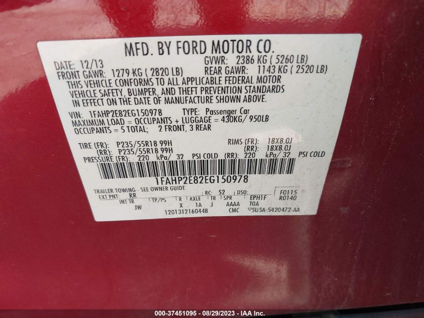 2014 FORD TAURUS SEL - 1FAHP2E82EG150978
