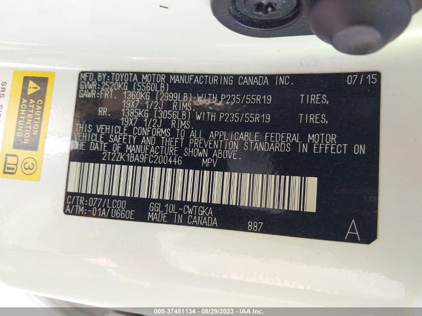2015 LEXUS RX 350 - 2T2ZK1BA9FC200446