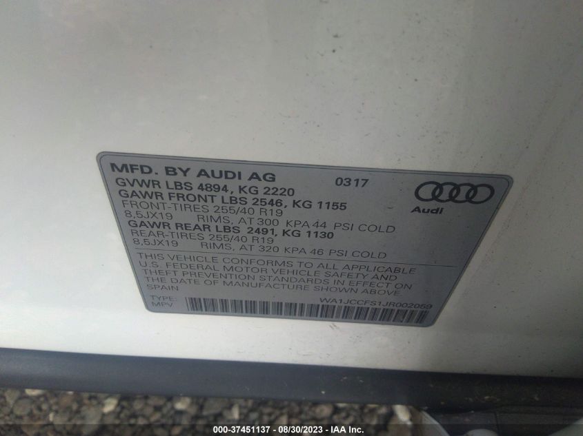 2018 AUDI Q3 PREMIUM PLUS - WA1JCCFS1JR002059