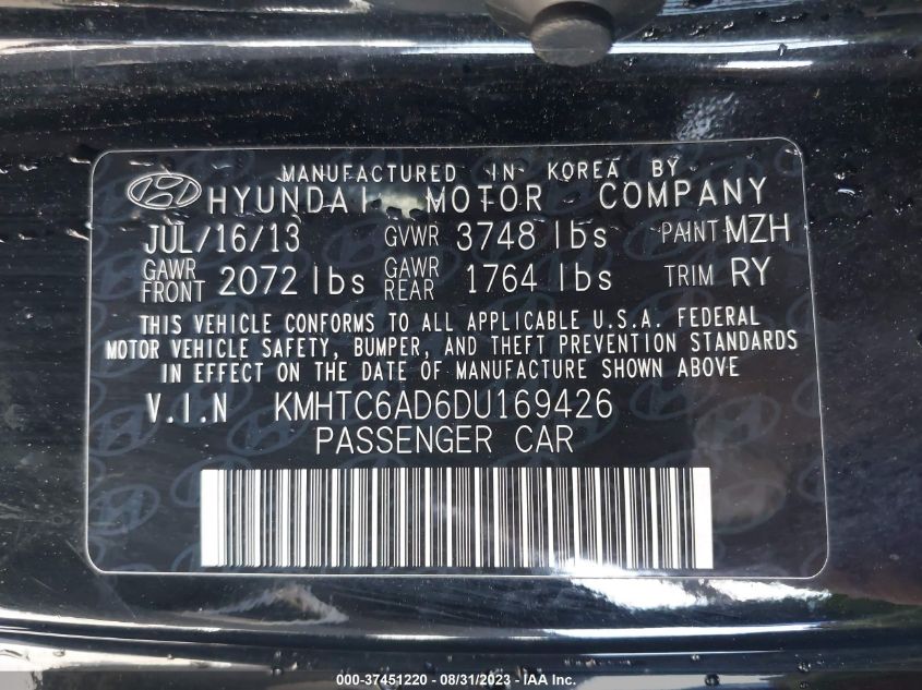2013 HYUNDAI VELOSTER W/BLACK INT - KMHTC6AD6DU169426