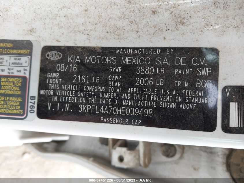 2017 KIA FORTE LX - 3KPFL4A70HE039498
