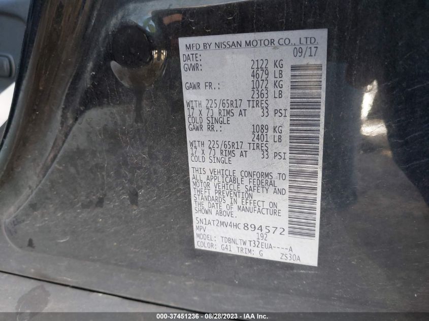 2017 NISSAN ROGUE SV/SL - 5N1AT2MV4HC894572