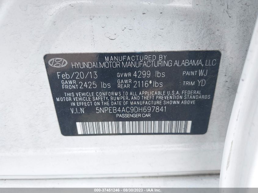 2013 HYUNDAI SONATA GLS PZEV - 5NPEB4AC9DH697841