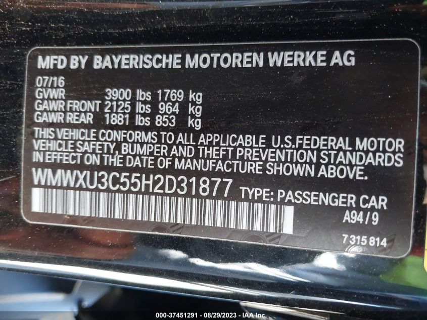 2017 MINI HARDTOP 4 DOOR COOPER S - WMWXU3C55H2D31877