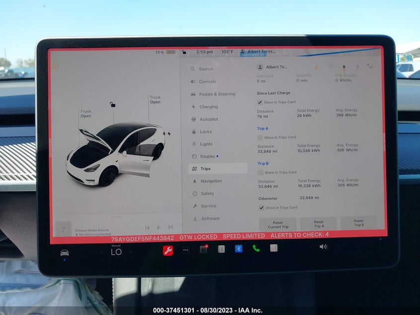 VIN 7SAYGDEF5NF443842 2022 TESLA MODEL Y PERFORMANCE