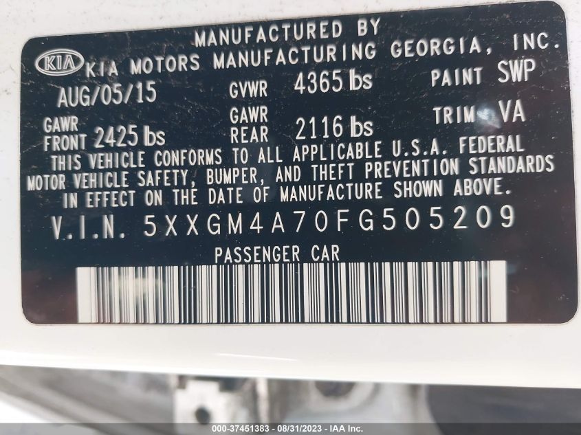 2015 KIA OPTIMA LX - 5XXGM4A70FG505209