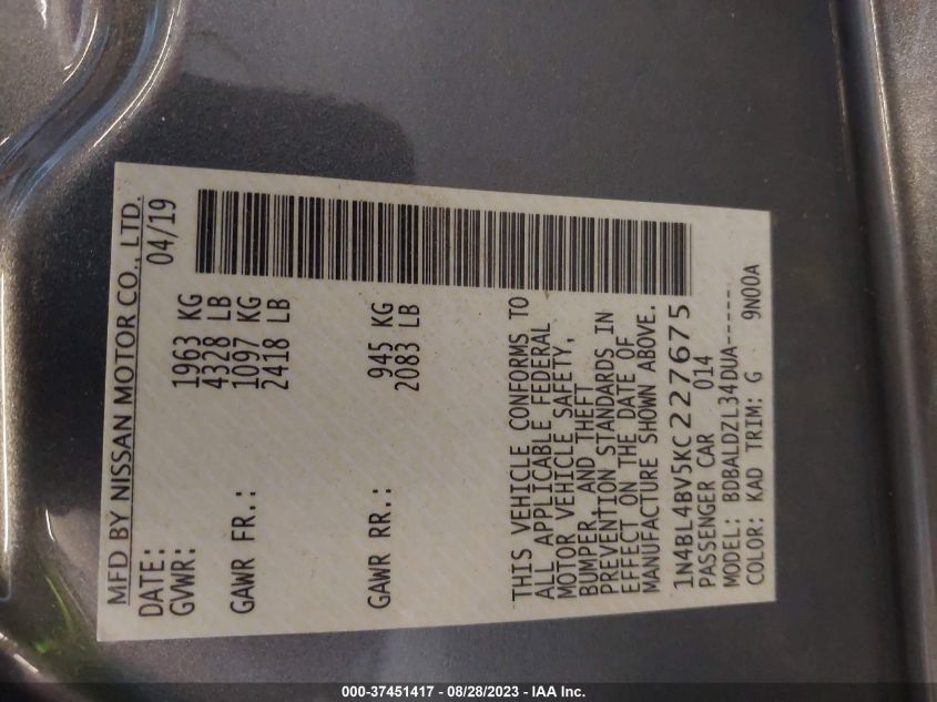 2019 NISSAN ALTIMA 2.5 S - 1N4BL4BV5KC227675