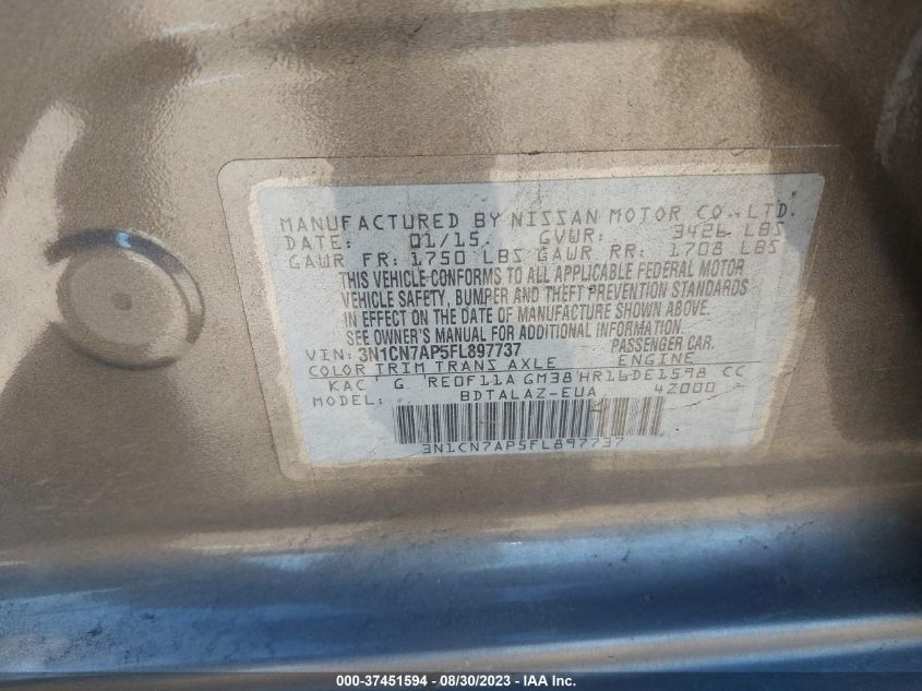 2015 NISSAN VERSA S PLUS - 3N1CN7AP5FL897737