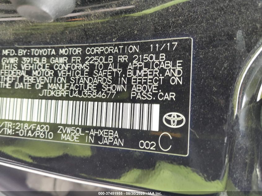 2018 TOYOTA PRIUS TWO/TWO ECO/THREE - JTDKBRFU4J3584677