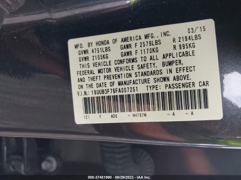 2015 ACURA TLX V6 ADVANCE - 19UUB3F76FA007251