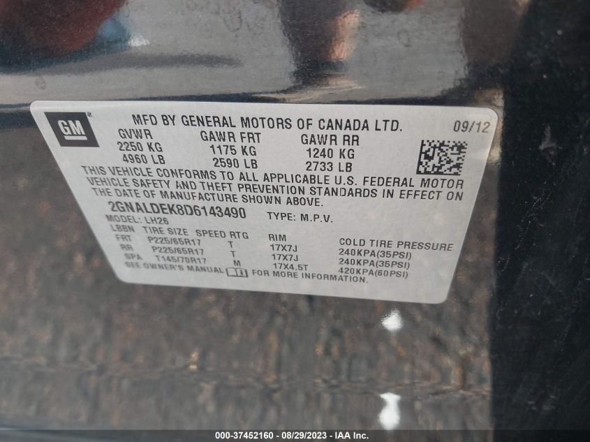 2013 CHEVROLET EQUINOX LT - 2GNALDEK8D6143490