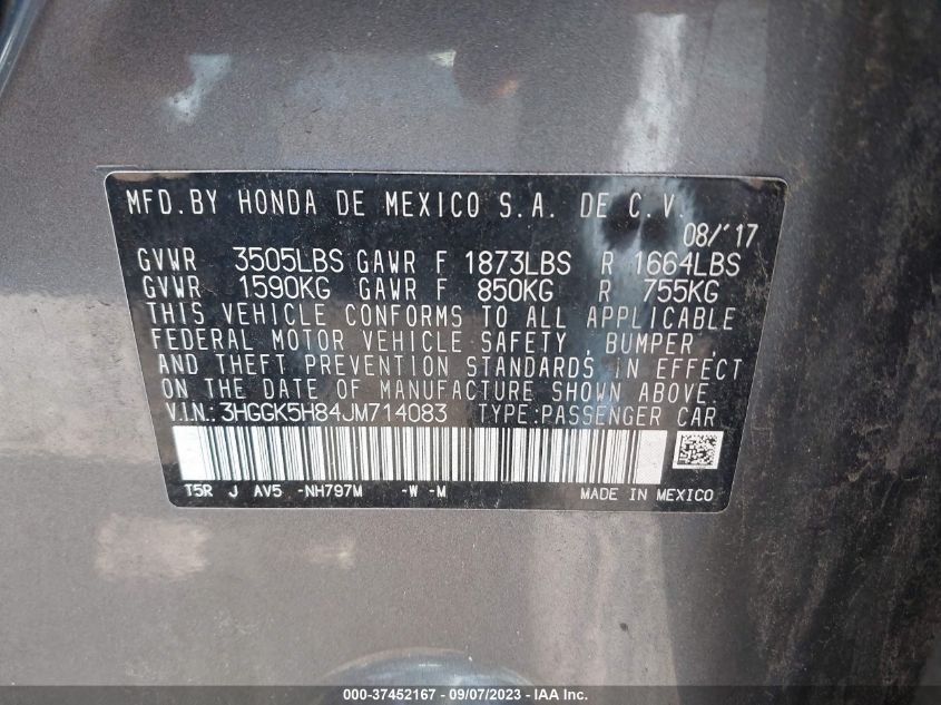 2018 HONDA FIT EX/EXL - 3HGGK5H84JM714083