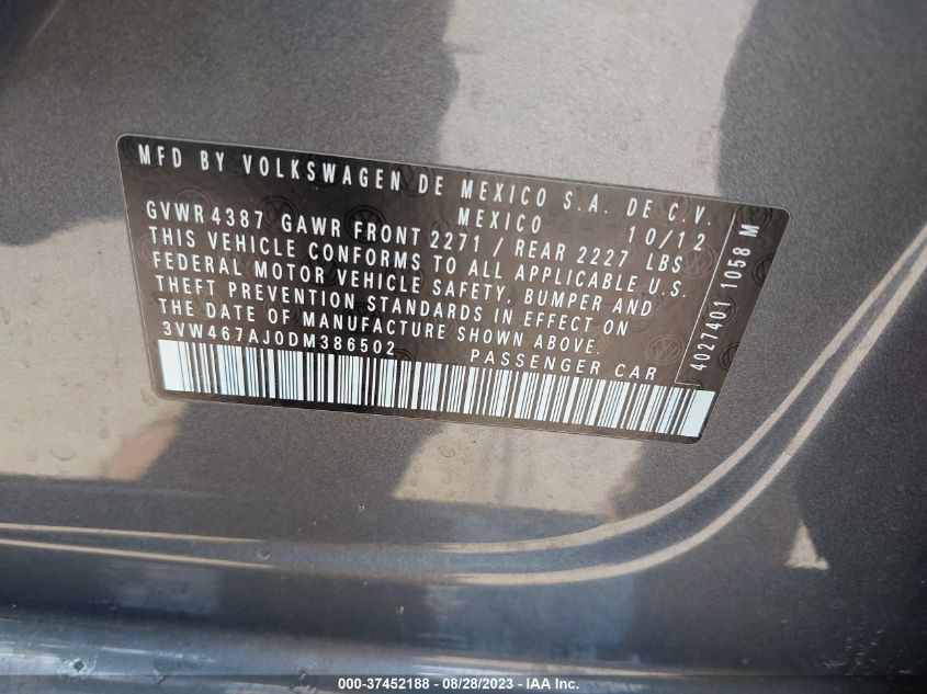 2013 VOLKSWAGEN GLI AUTOBAHN W/NAV 3VW467AJ0DM386502