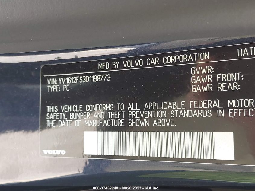 2013 VOLVO S60 T5 - YV1612FS3D1198773