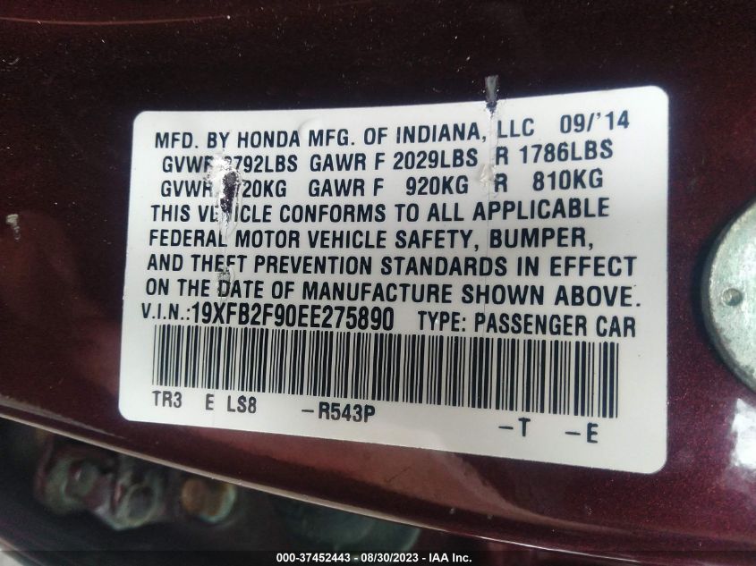 2014 HONDA CIVIC EX-L - 19XFB2F90EE275890