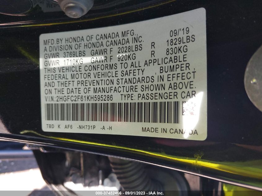 2019 HONDA CIVIC SEDAN LX - 2HGFC2F61KH595286