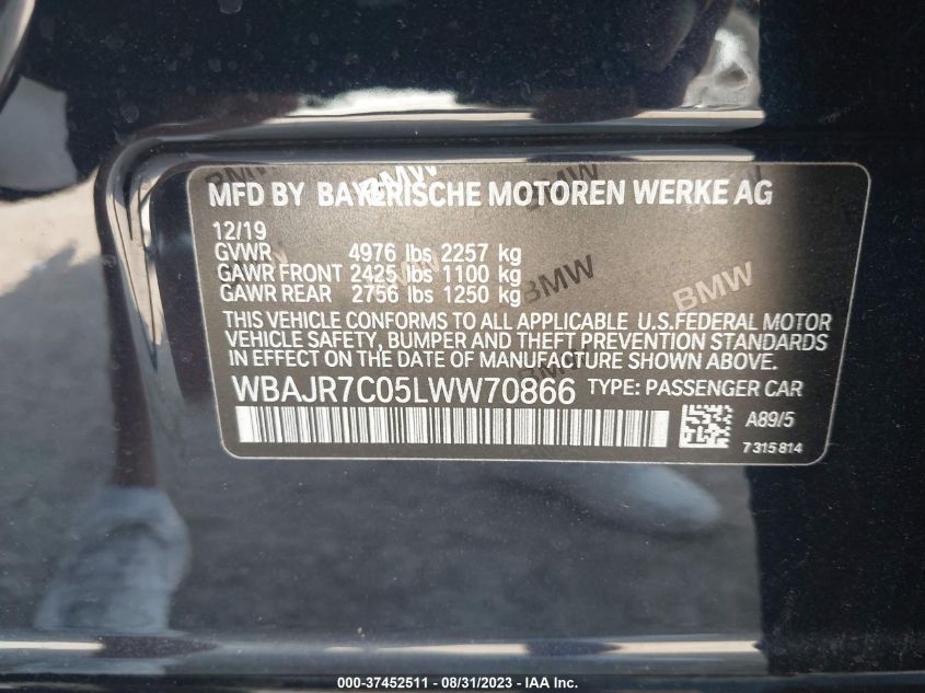 2020 BMW 5 SERIES 530I XDRIVE - WBAJR7C05LWW70866