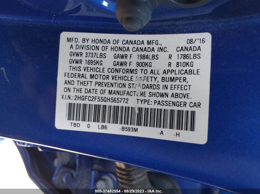 2016 HONDA CIVIC SEDAN LX - 2HGFC2F55GH565772