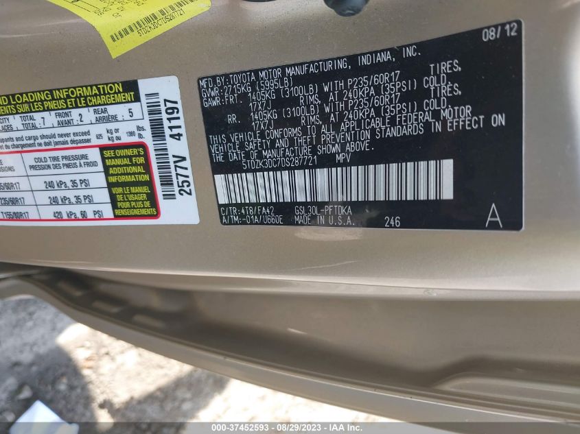 2013 TOYOTA SIENNA - 5TDZK3DC7DS287721