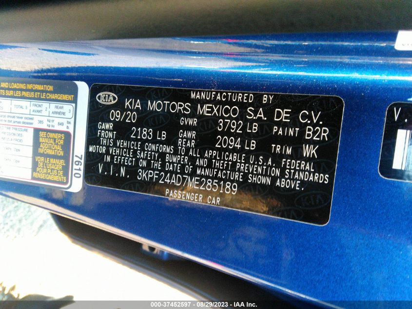 2021 KIA FORTE LXS - 3KPF24AD7ME285189