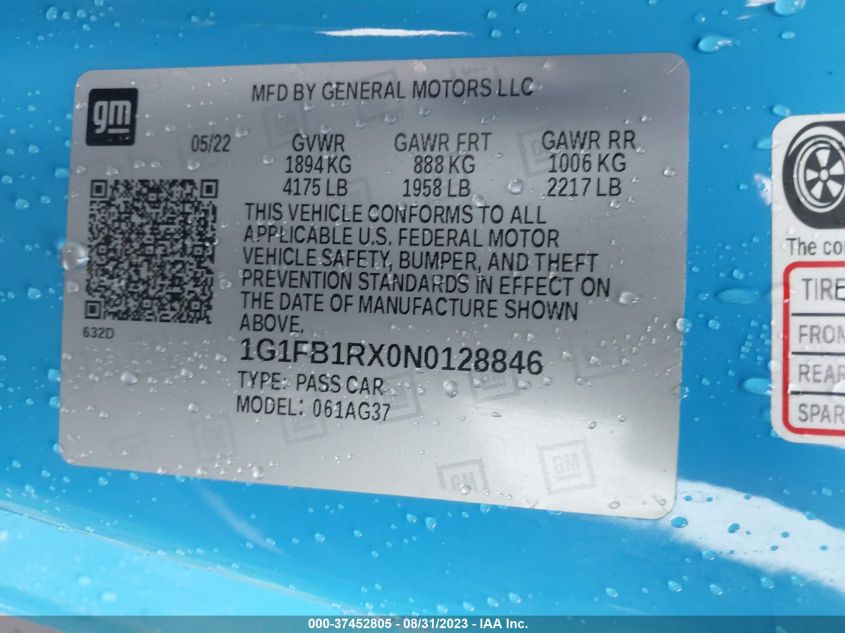 2022 CHEVROLET CAMARO LS/LT - 1G1FB1RX0N0128846