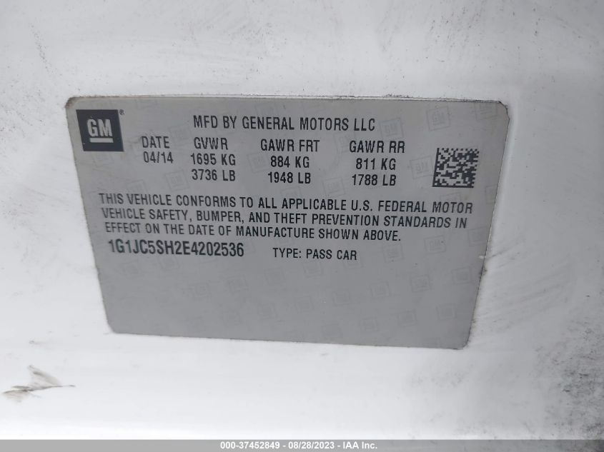 2014 CHEVROLET SONIC LT - 1G1JC5SH2E4202536