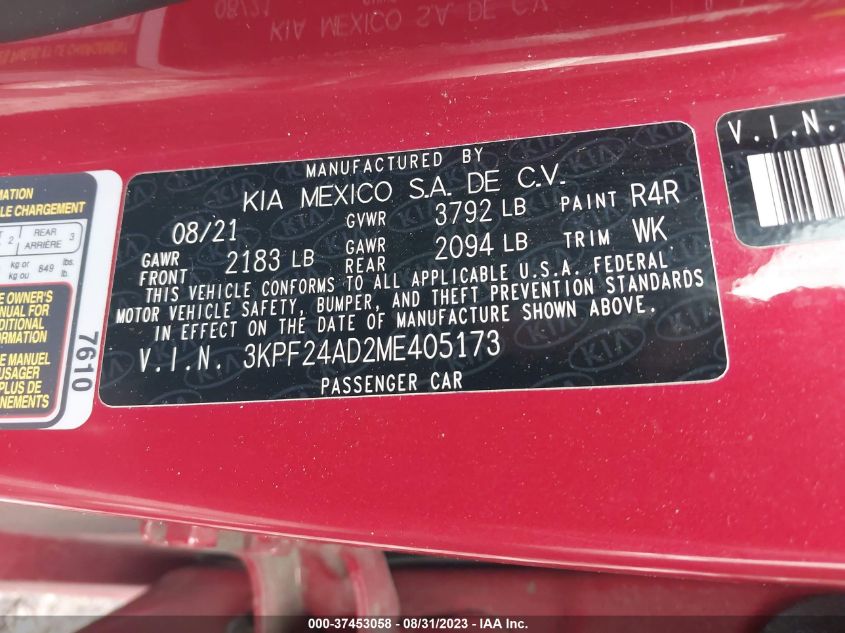 2021 KIA FORTE LXS - 3KPF24AD2ME405173