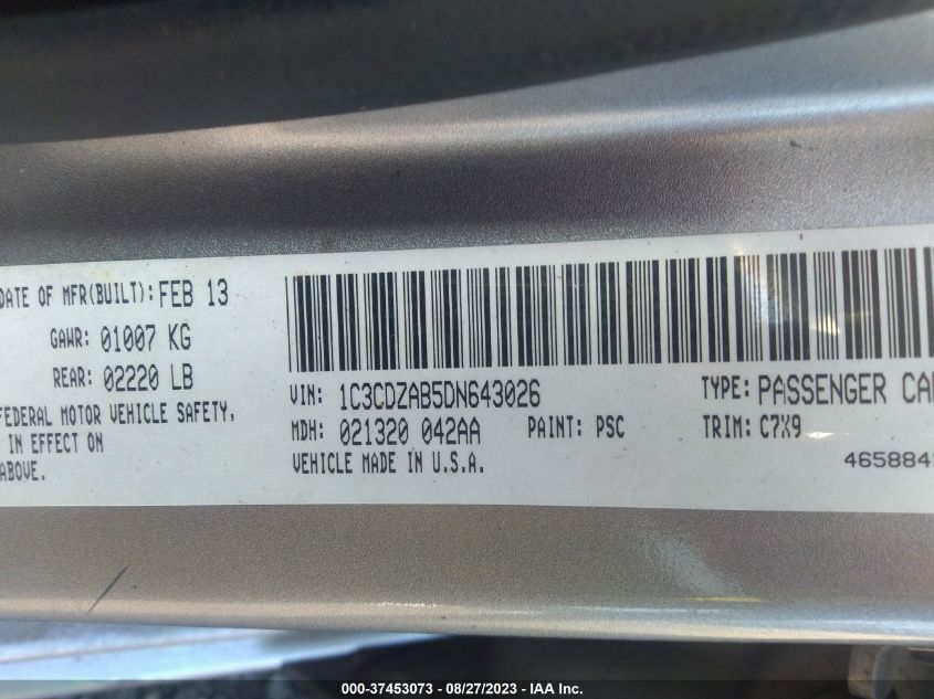 2013 DODGE AVENGER SE - 1C3CDZAB5DN643026