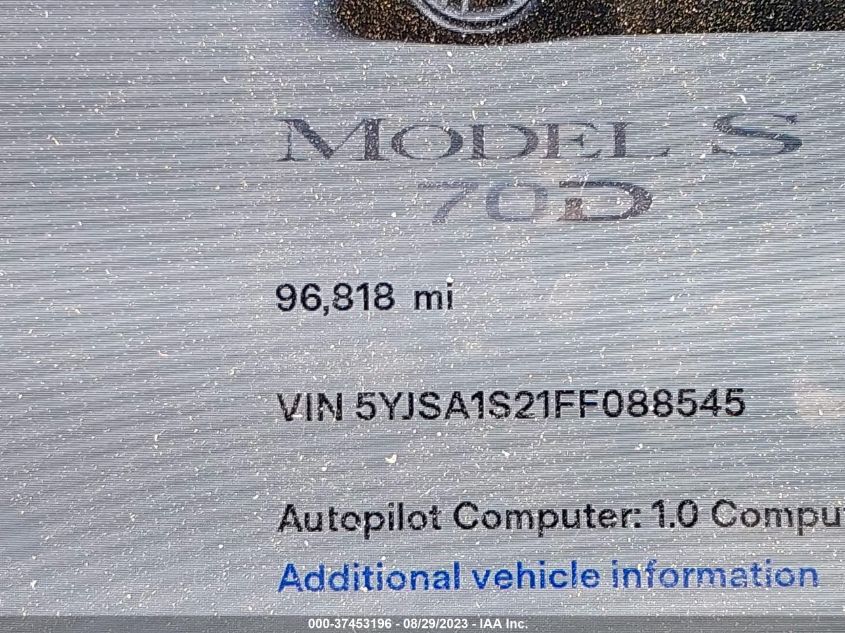2015 TESLA MODEL S 85D/70D/90D/P90D - 5YJSA1S21FF088545