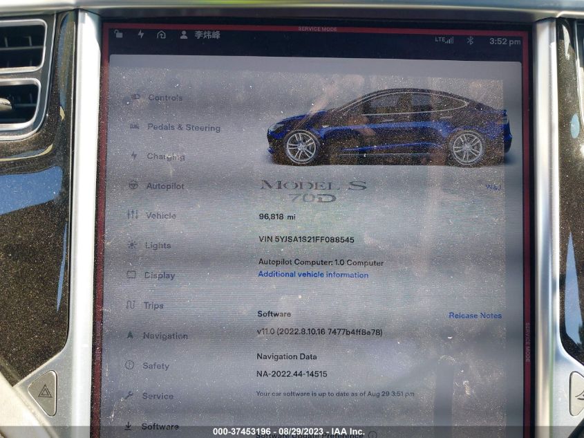 2015 TESLA MODEL S 85D/70D/90D/P90D - 5YJSA1S21FF088545