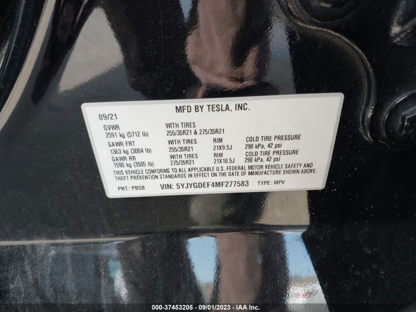 2021 TESLA MODEL Y - 5YJYGDEF4MF277583