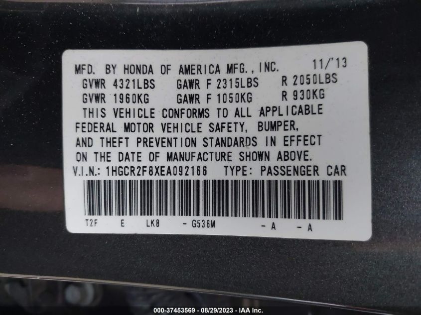 2014 HONDA ACCORD SEDAN EX-L - 1HGCR2F8XEA092166