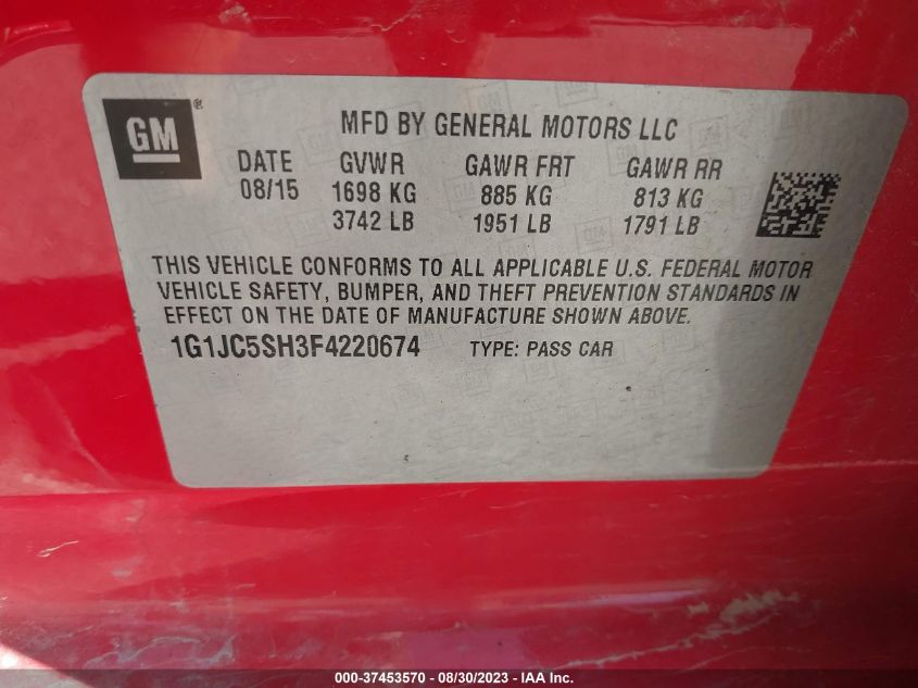 2015 CHEVROLET SONIC LT - 1G1JC5SH3F4220674