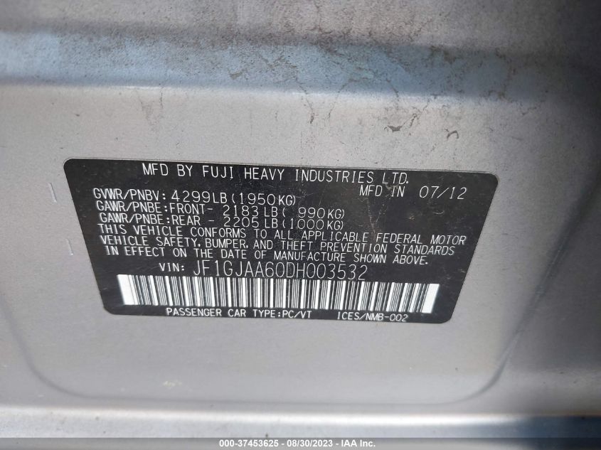 2013 SUBARU IMPREZA SEDAN - JF1GJAA60DH003532