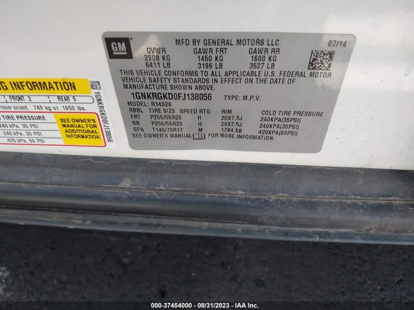 2015 CHEVROLET TRAVERSE LT - 1GNKRGKD0FJ138056