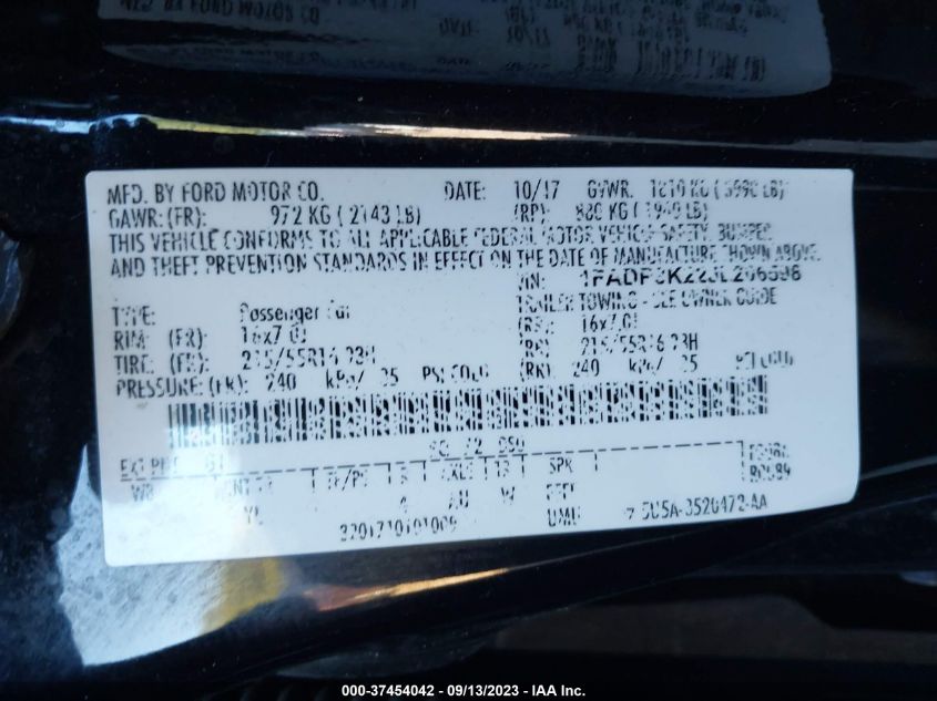 2018 FORD FOCUS SE - 1FADP3K22JL206598
