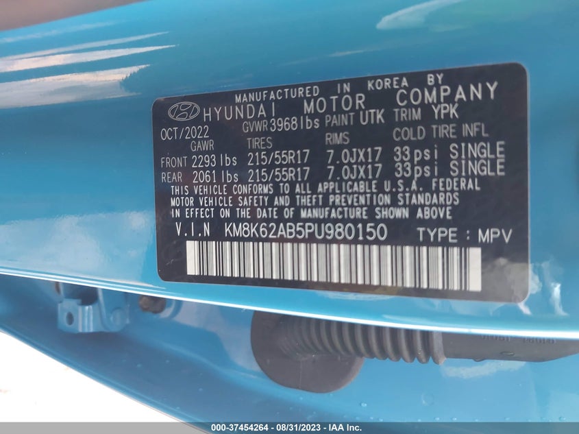 VIN KM8K62AB5PU980150 2023 HYUNDAI KONA SEL