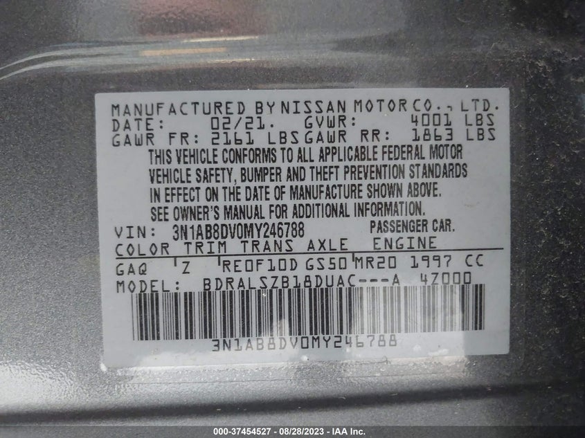 VIN 3N1AB8DV0MY246788 2021 NISSAN SENTRA SR
