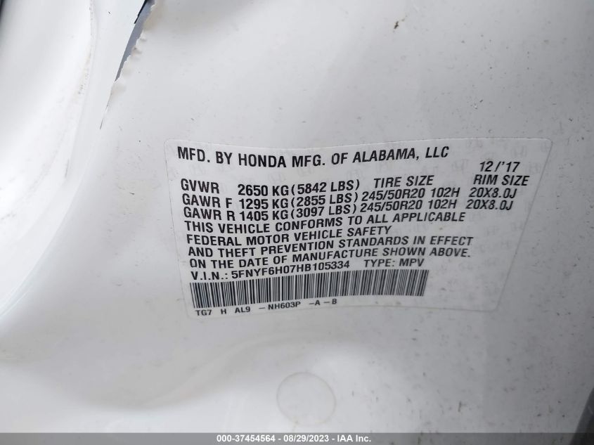 2017 HONDA PILOT ELITE - 5FNYF6H07HB105334