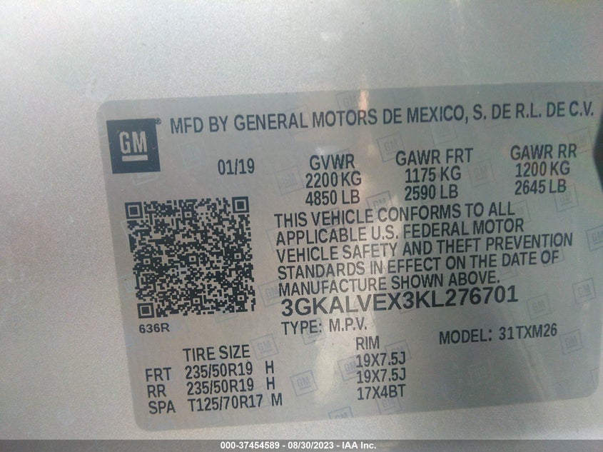 VIN 3GKALVEX3KL276701 2019 GMC TERRAIN SLT