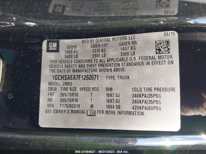 2015 CHEVROLET COLORADO 2WD WT - 1GCHSAEA7F1262671