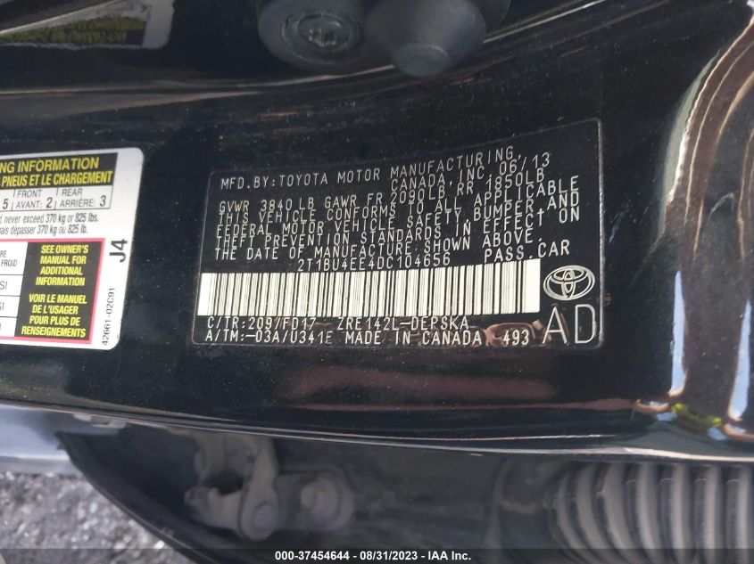 2013 TOYOTA COROLLA L/LE/S - 2T1BU4EE4DC104656