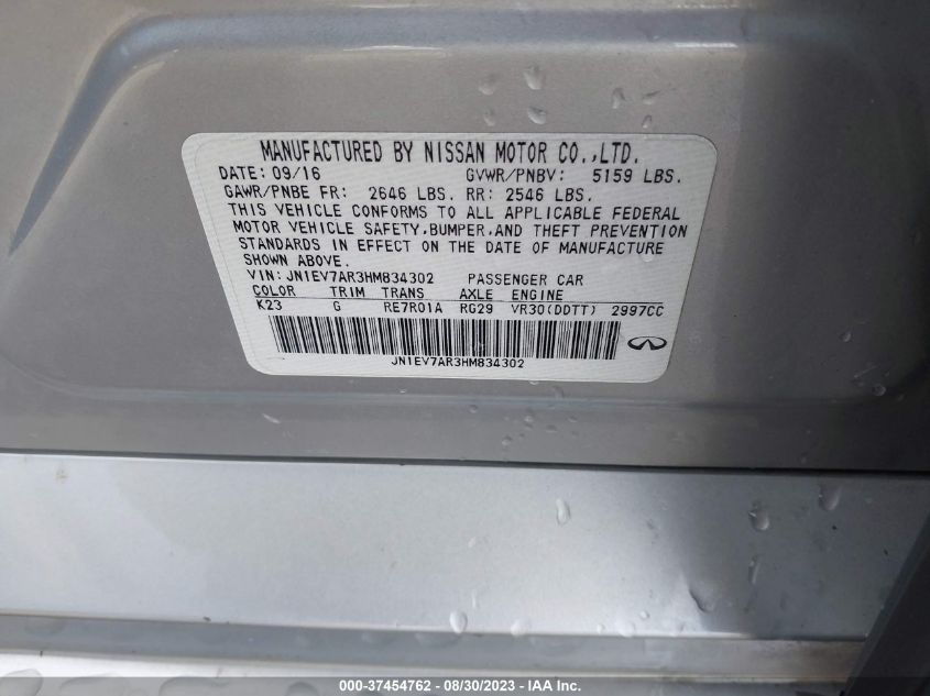 2017 INFINITI Q50 3.0T PREMIUM - JN1EV7AR3HM834302