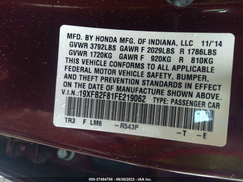 2015 HONDA CIVIC EX - 19XFB2F81FE219062
