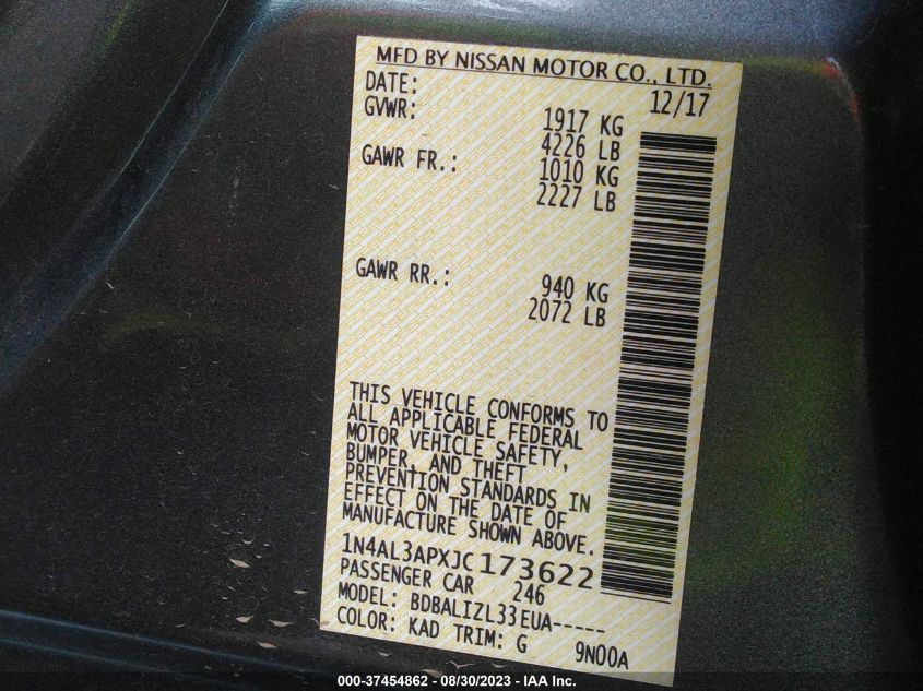 2018 NISSAN ALTIMA 2.5/S/SV/SL/SR - 1N4AL3APXJC173622