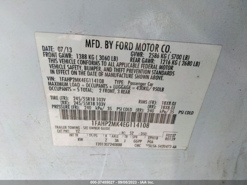 2014 FORD SEDAN POLICE INTERCEPTOR 1FAHP2MK4EG114108