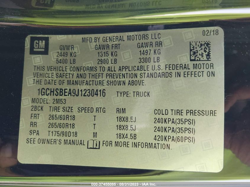 2018 CHEVROLET COLORADO - 1GCHSBEA9J1230416