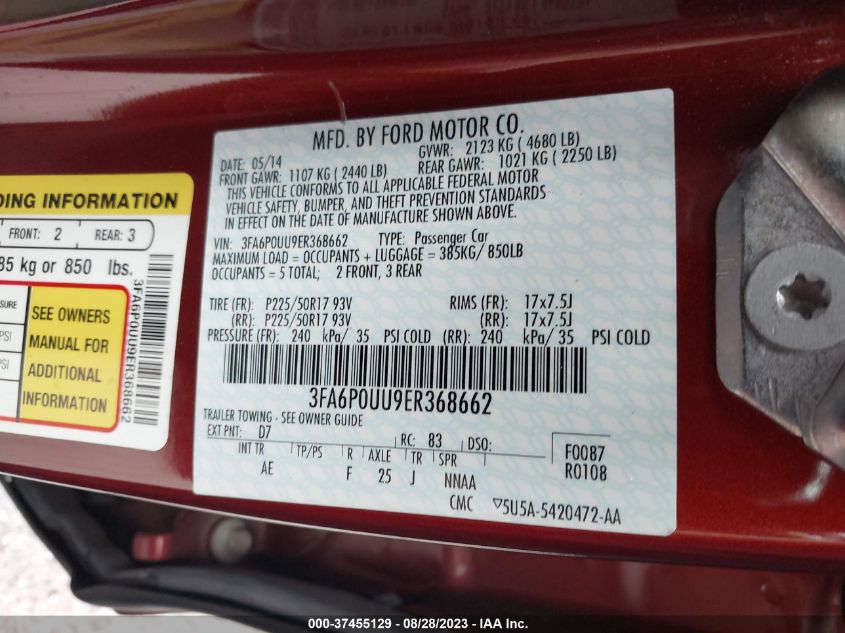 2014 FORD FUSION S HYBRID - 3FA6P0UU9ER368662