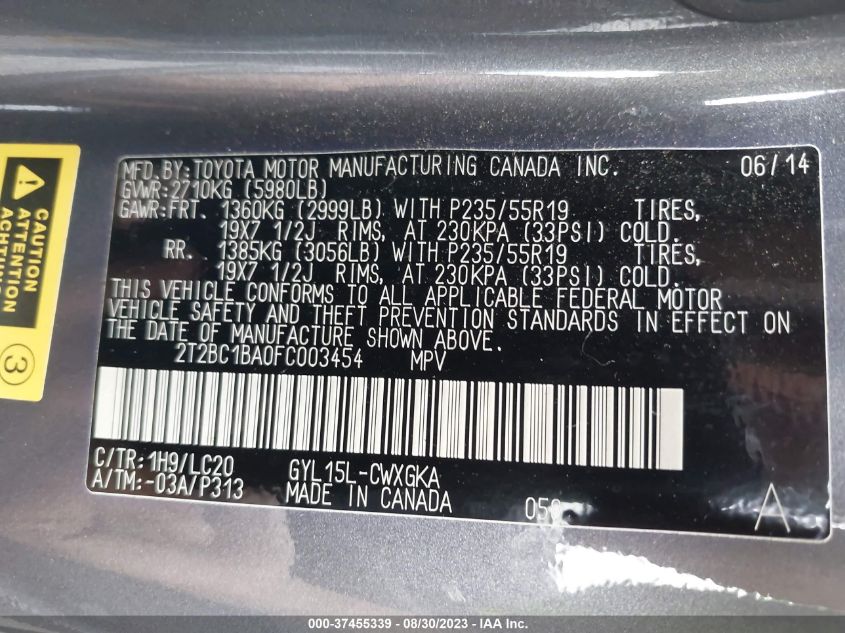 2015 LEXUS RX 450H 2T2BC1BA0FC003454