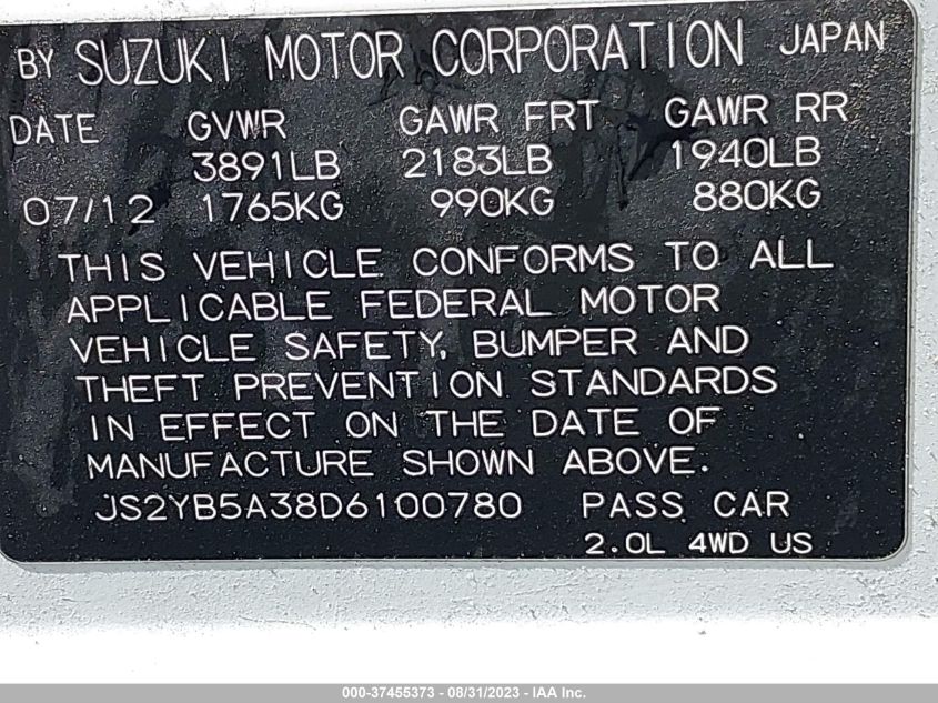 2013 SUZUKI SX4 CROSSOVER JS2YB5A38D6100780